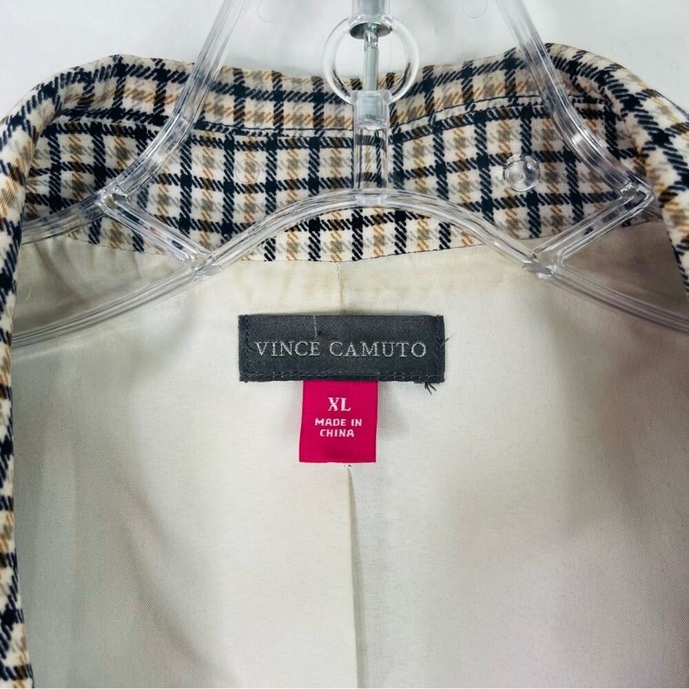Vince Camuto black white tan plaid preppy office boyfriend button blazer XL - Picture 5 of 7